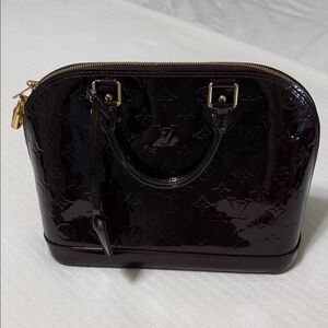 Louis Vuitton Dark Patent Leather Alma Vernis Satchel Purse
